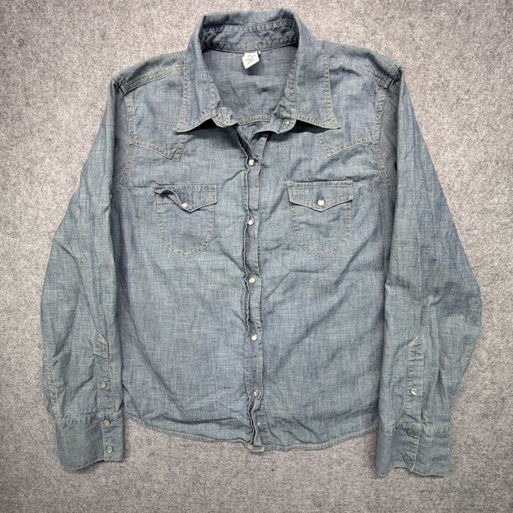 VTG Gap Chambray Pearl Snap Shirt Western Long Sleeve Woman's XL 90s